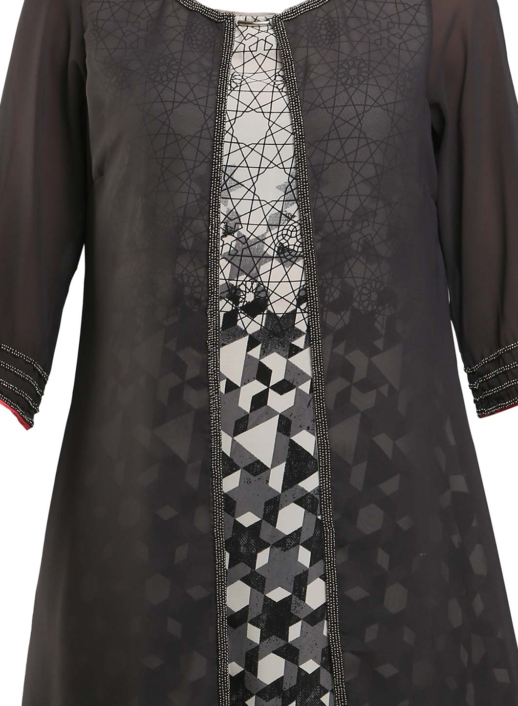 Grey &amp; White 3/4 Sleeve Printed kurta