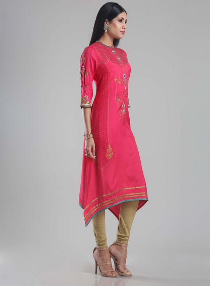 Coral Red Mandarin Neck Printed kurta