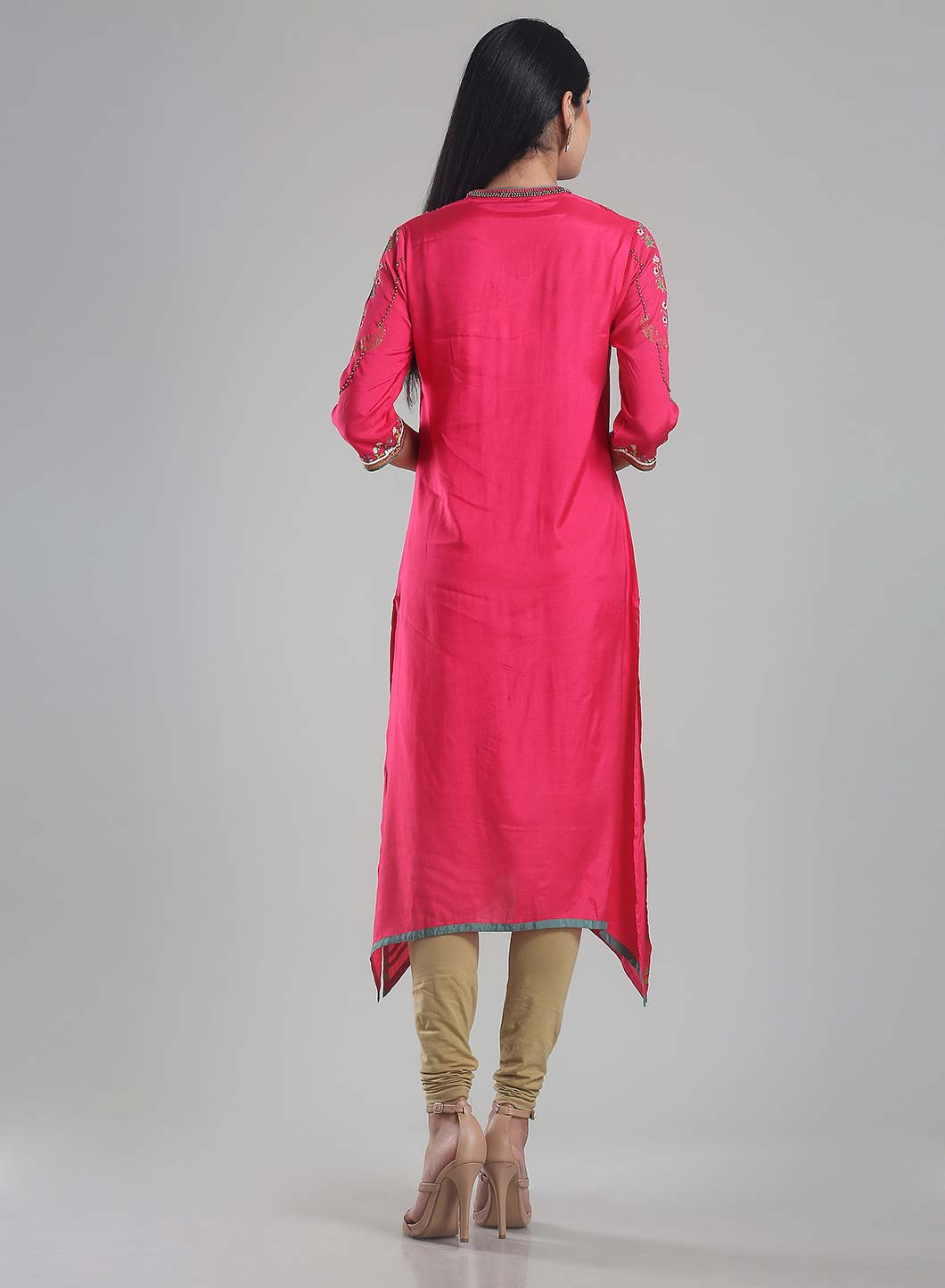 Coral Red Mandarin Neck Printed kurta