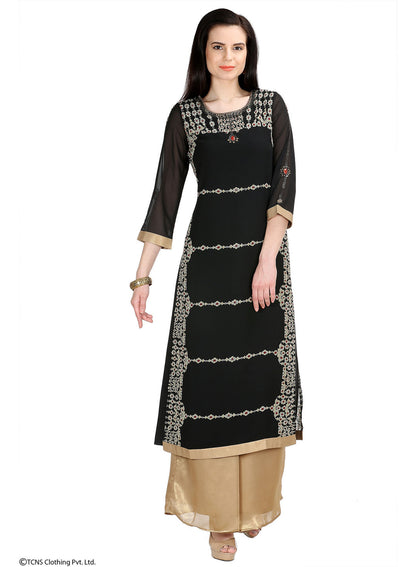 Black Embellished 3/4 Sleeve kurta