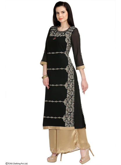 Black Embellished 3/4 Sleeve kurta