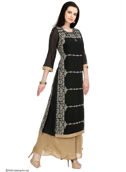 Black Embellished 3/4 Sleeve kurta