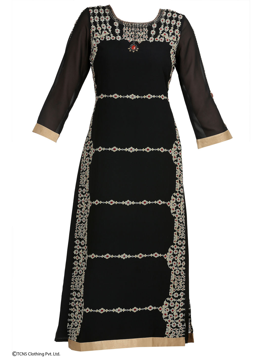 Black Embellished 3/4 Sleeve kurta