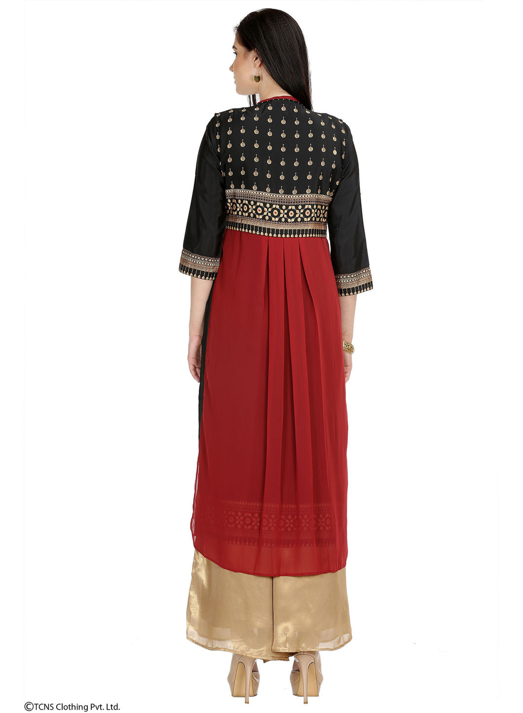 Red Dual Layered Printed 3/4 Sleeve kurta