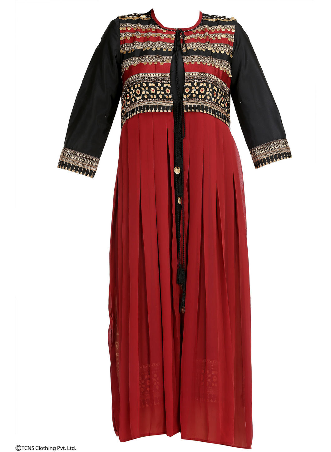 Red Dual Layered Printed 3/4 Sleeve kurta