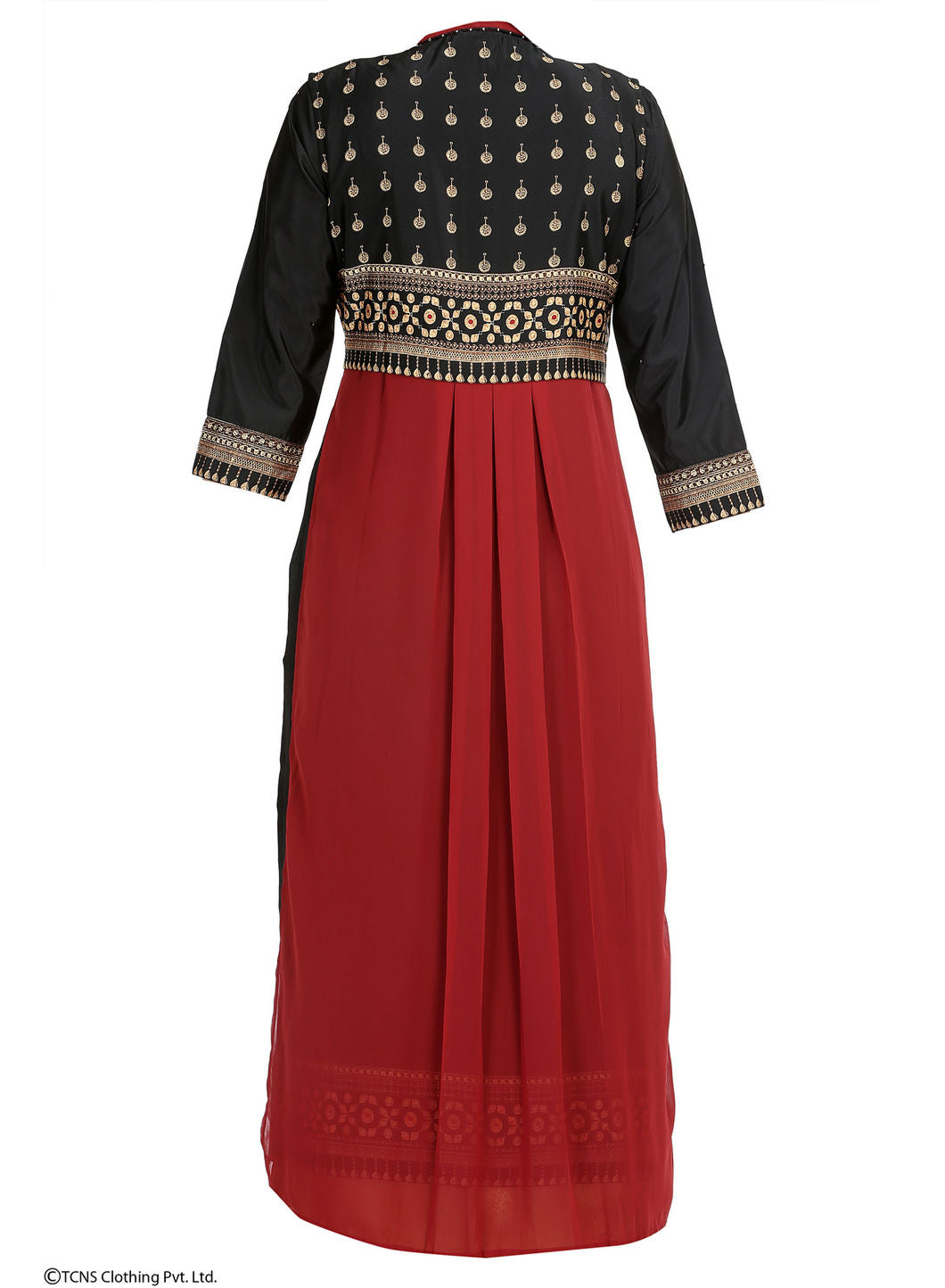 Red Dual Layered Printed 3/4 Sleeve kurta