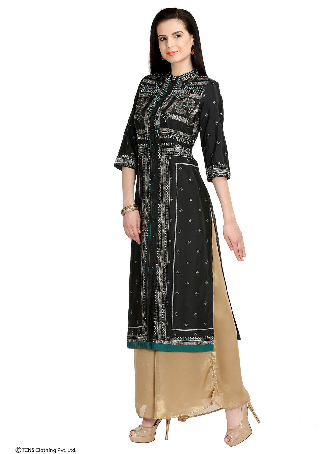 Black Printed 3/4 Sleeve kurta