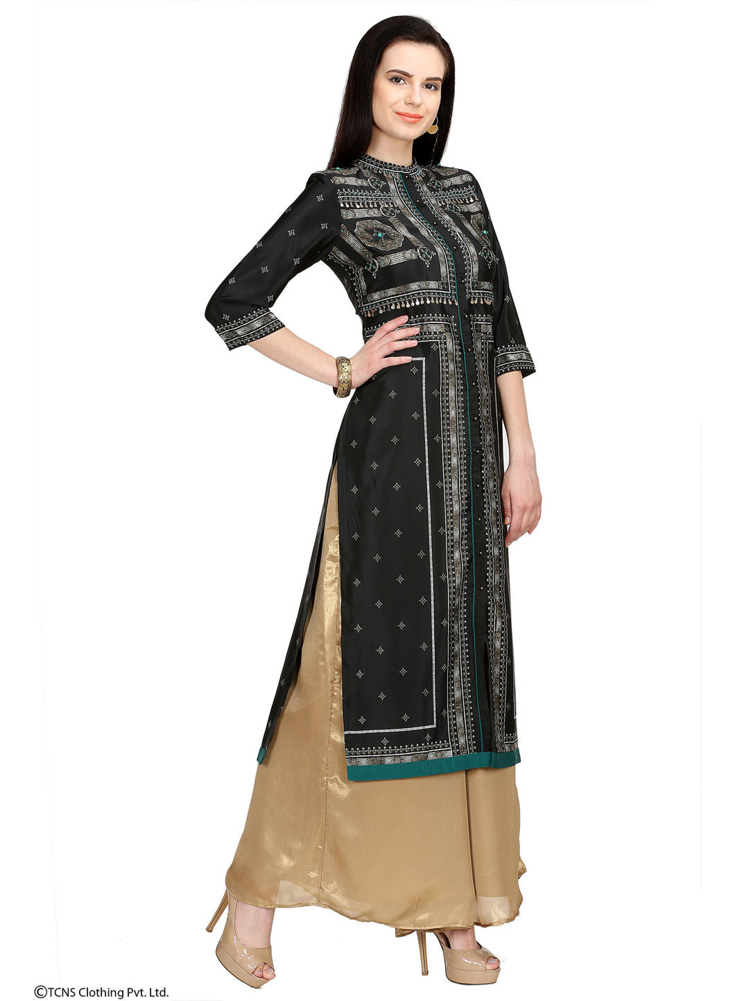 Black Printed 3/4 Sleeve kurta