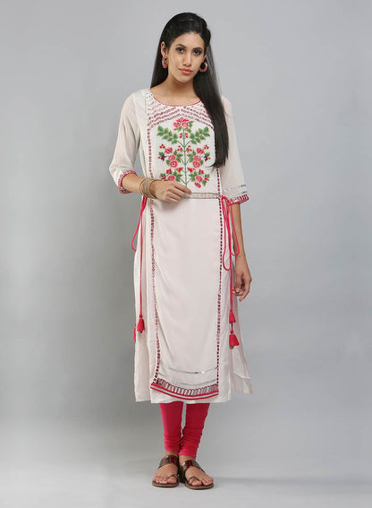 White 3/4 Sleeve Printed kurta