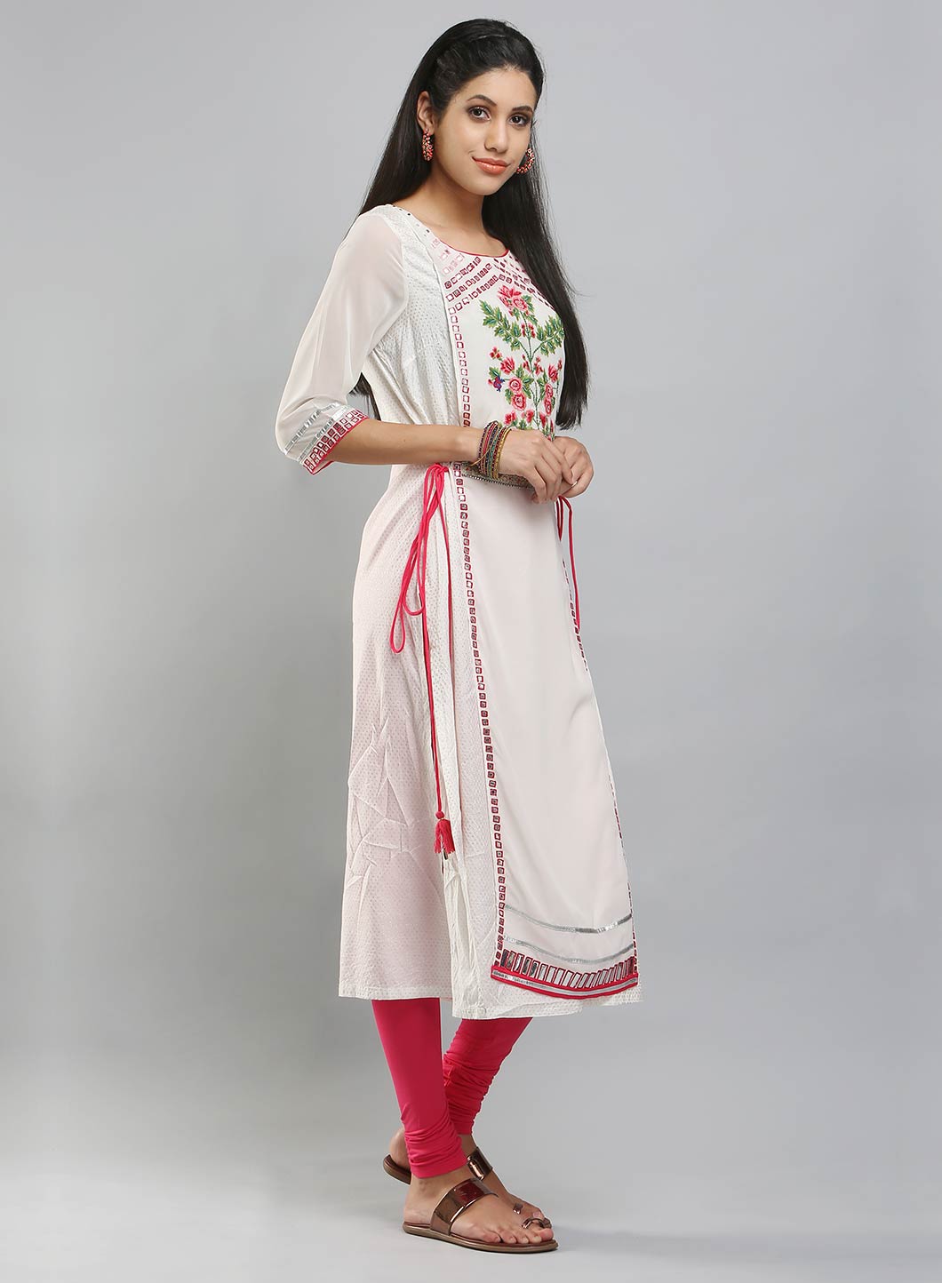 White 3/4 Sleeve Printed kurta