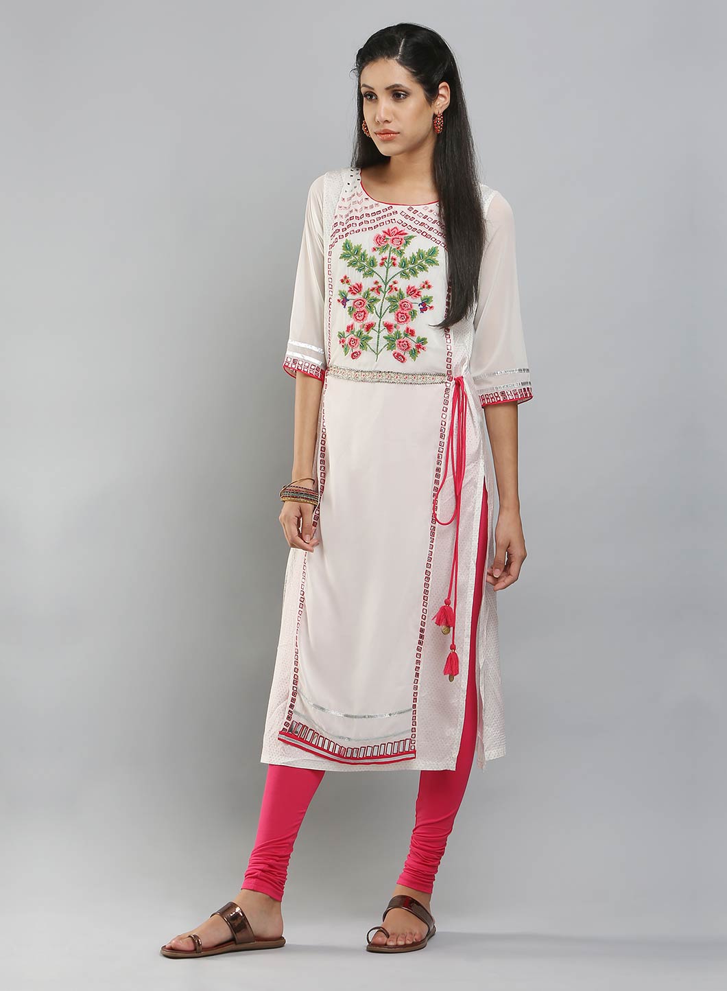 White 3/4 Sleeve Printed kurta