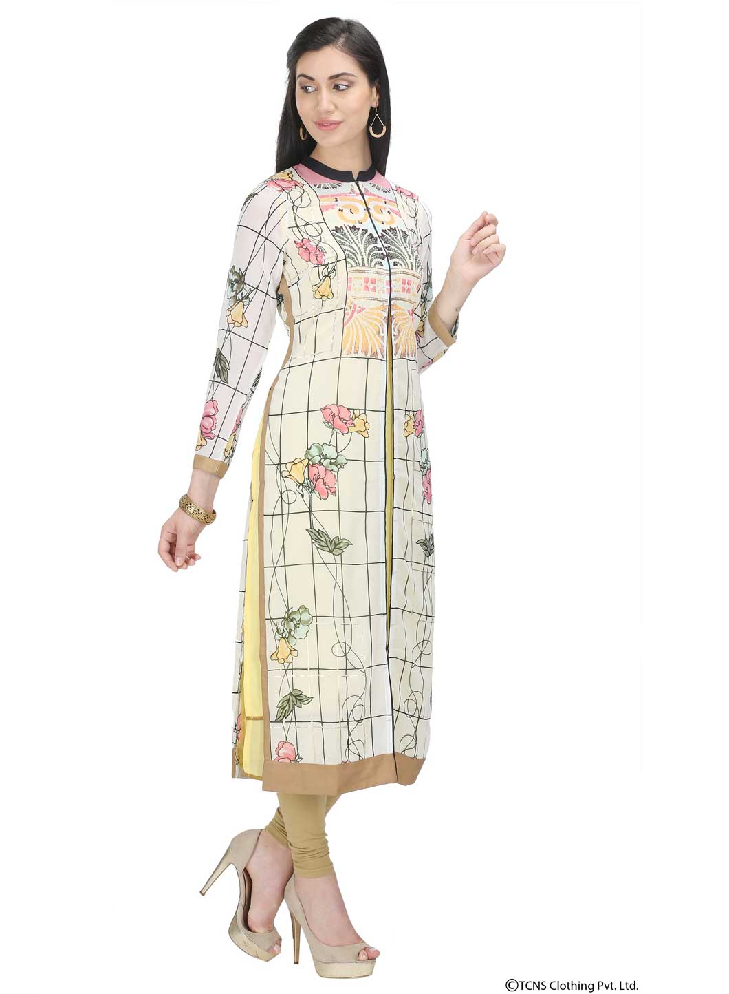 White Printed 3/4 Sleeve kurta