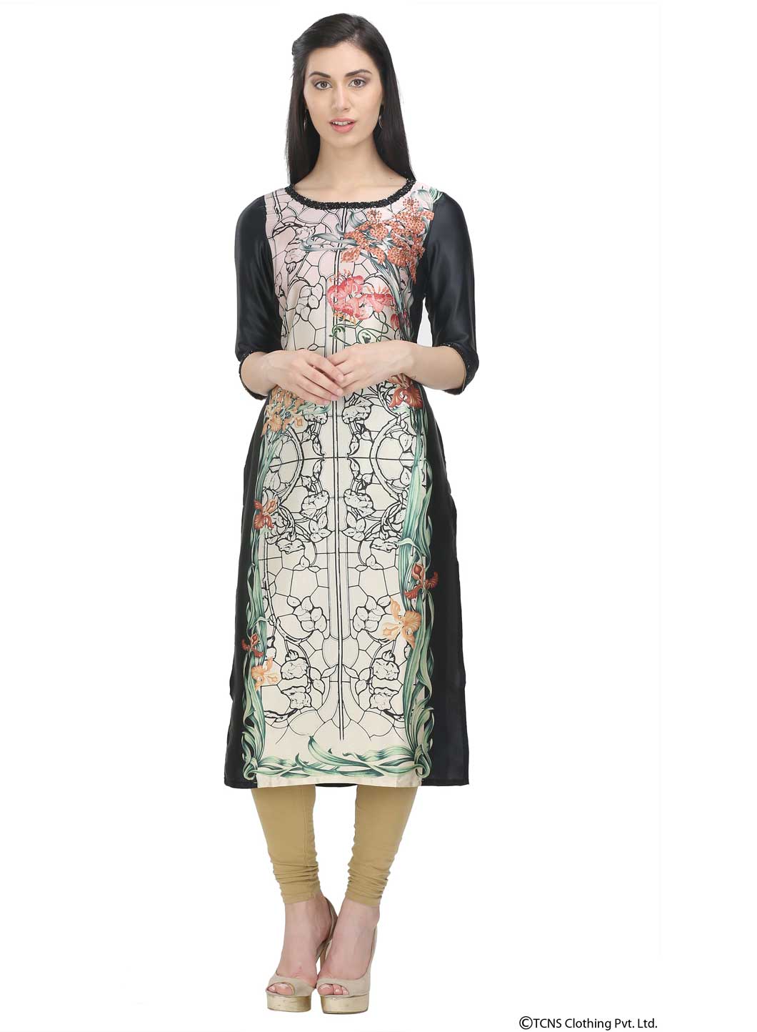 Black Printed 3/4 Sleeve kurta