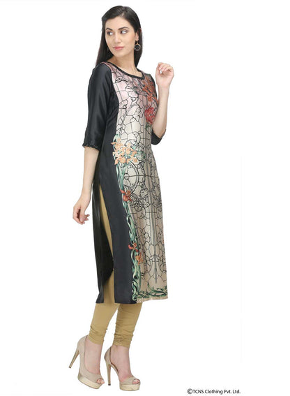 Black Printed 3/4 Sleeve kurta