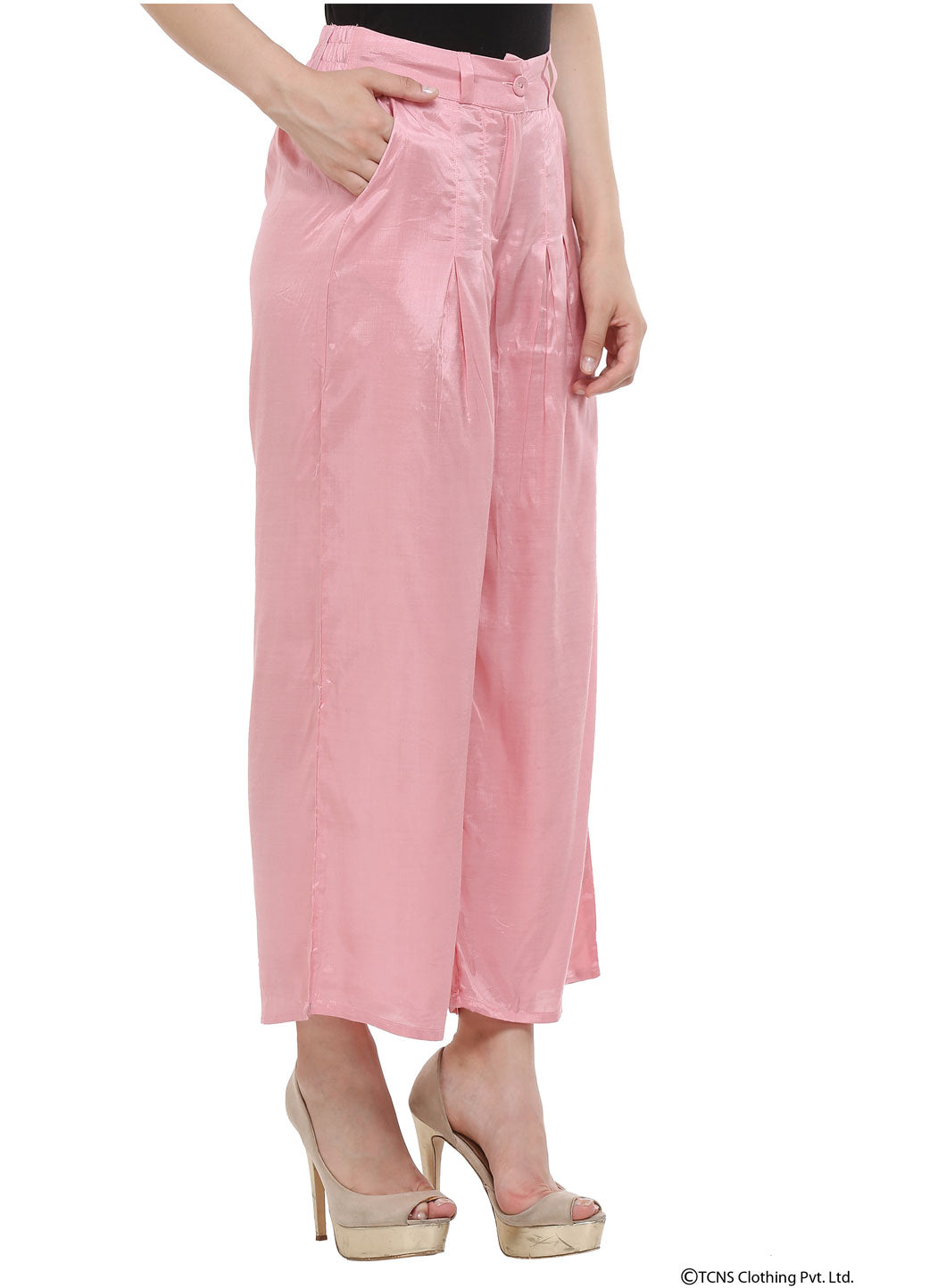 Pink Viscose Parallel Pants