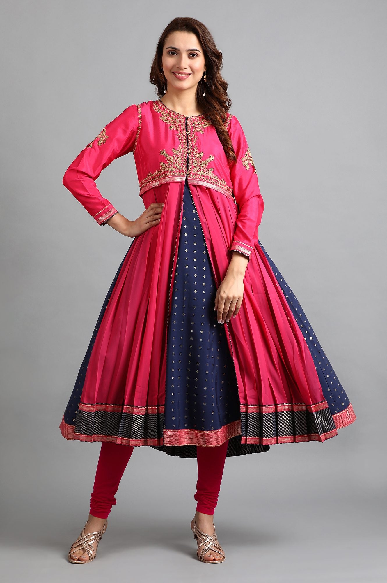 Pink Round Neck Embellished kurta