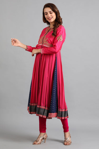 Pink Round Neck Embellished kurta