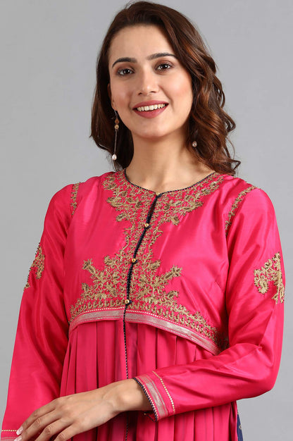 Pink Round Neck Embellished kurta