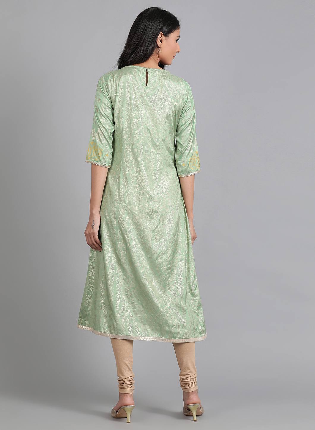 Green Round Neck Printed kurta