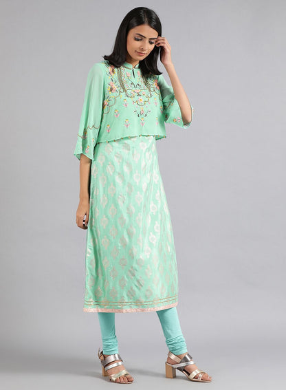 Green Mandarin Neck Floral Print kurta