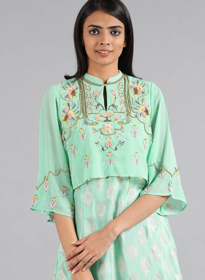 Green Mandarin Neck Floral Print kurta