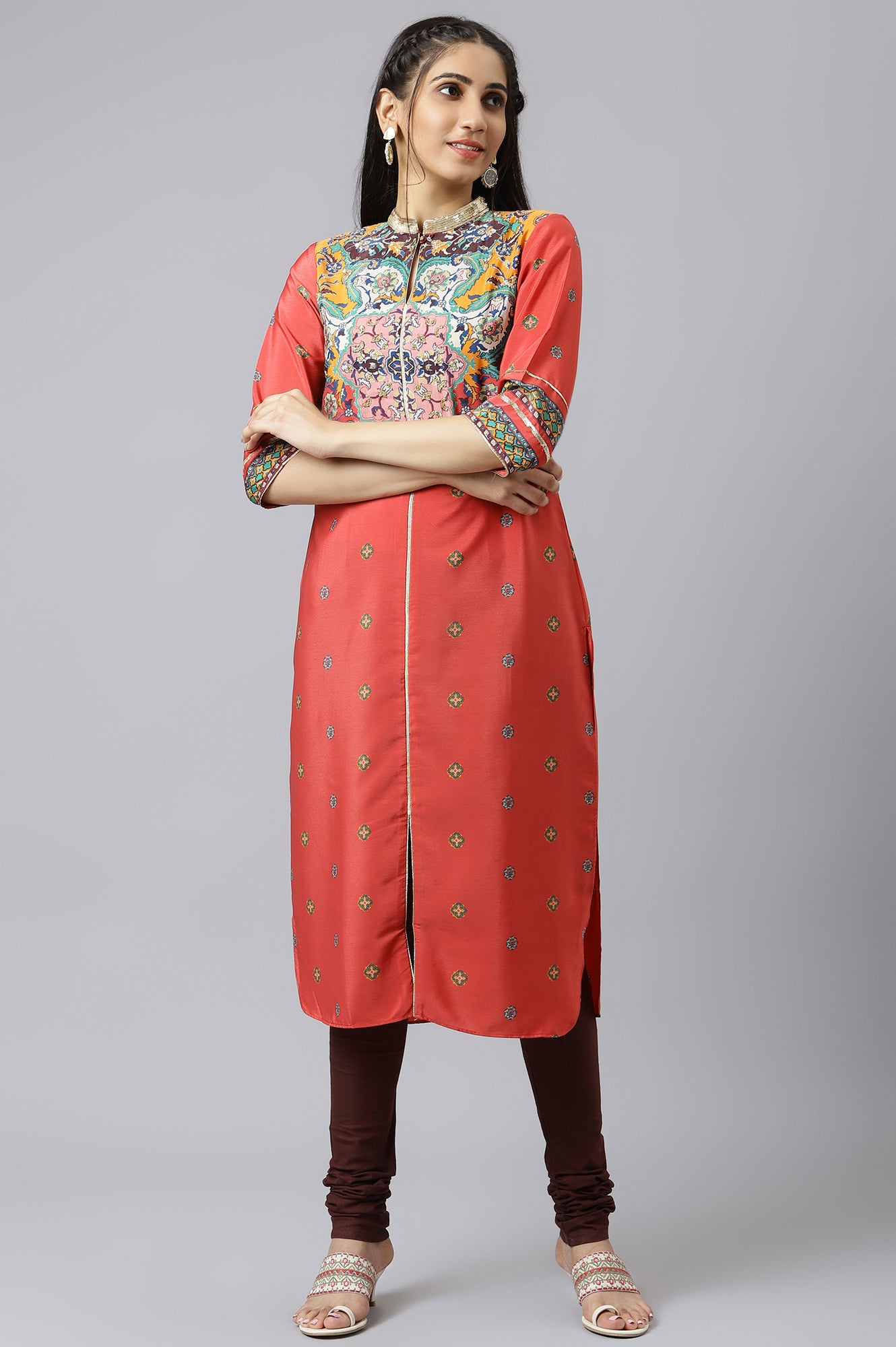 Red Multi Coloured Straight kurta