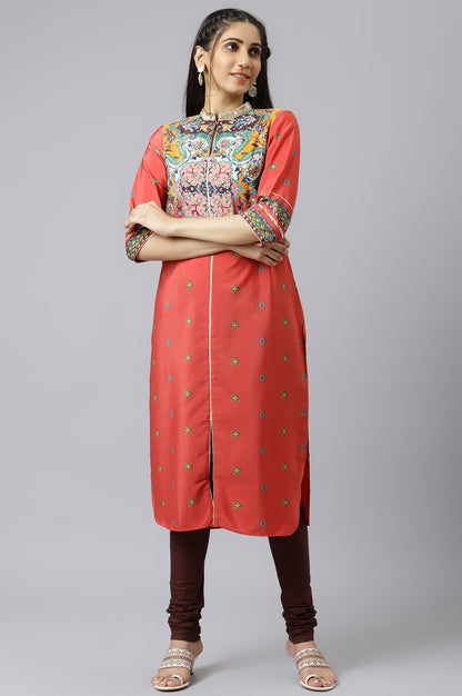 Red Multi Coloured Straight kurta