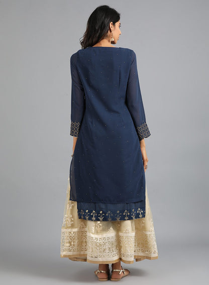 Blue Round Neck Solid kurta