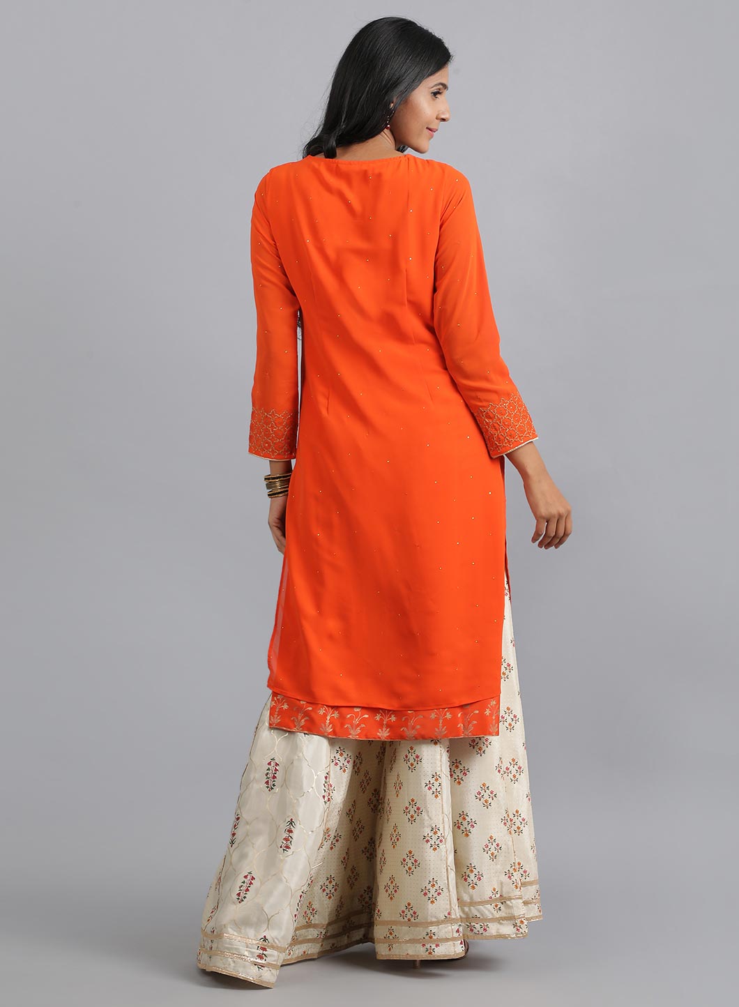 Orange Round Neck Solid kurta