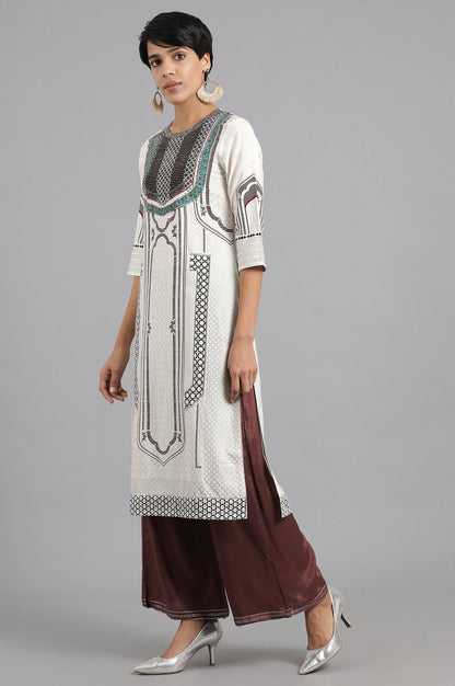 Ecru Round Neck Printed kurta