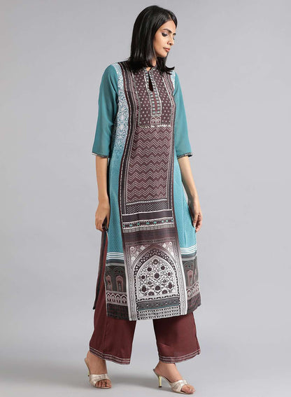 Green &amp; Brown Mandarin Neck kurta