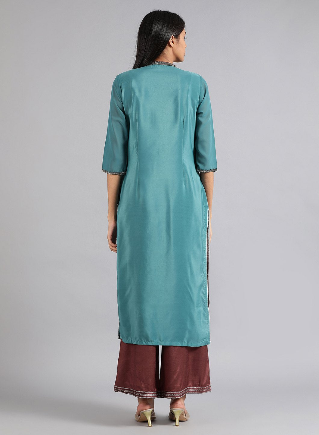 Green &amp; Brown Mandarin Neck kurta