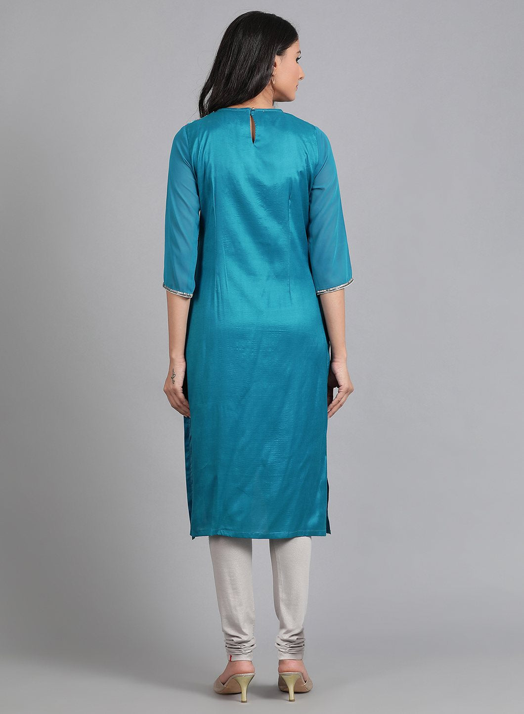 Blue Round Neck Printed kurta