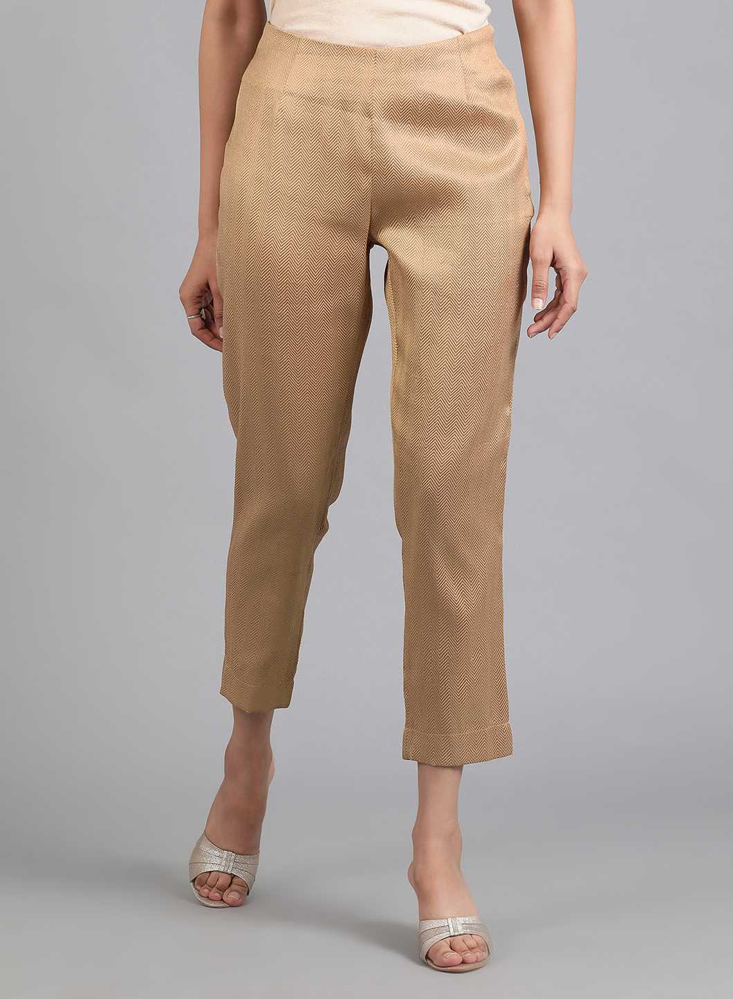 Gold Jacquard Slim Pants