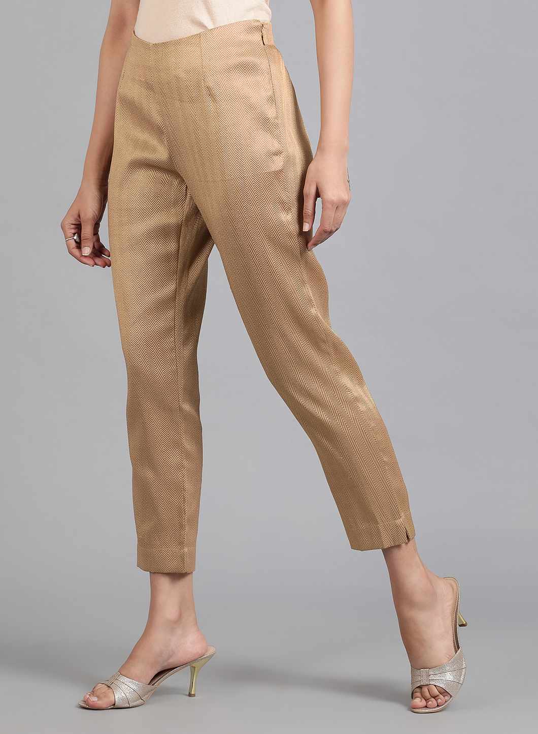 Gold Jacquard Slim Pants