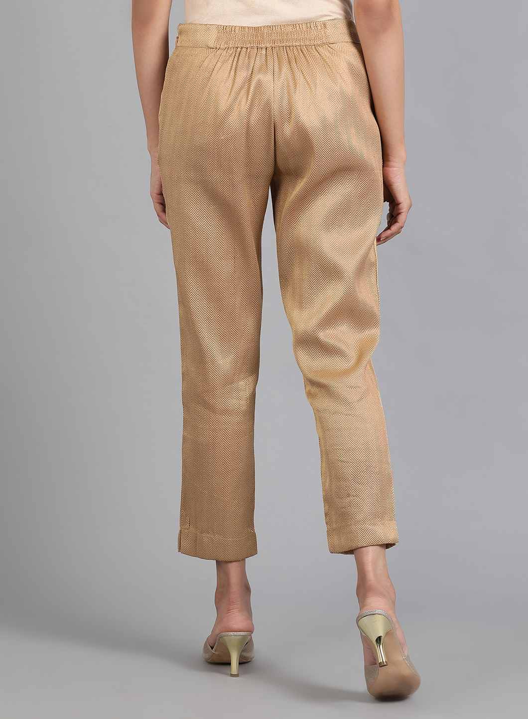 Gold Jacquard Slim Pants