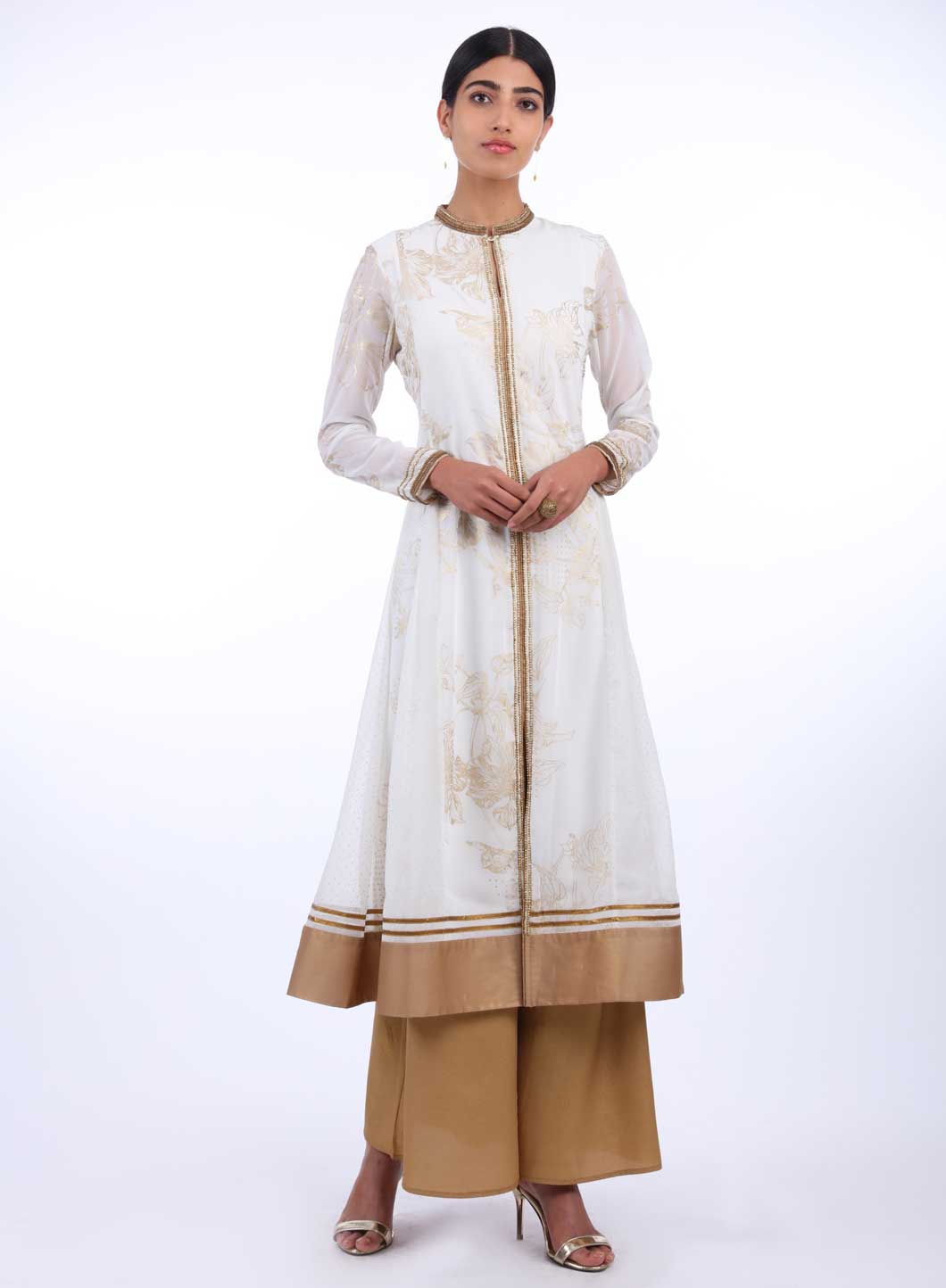 White Mandarin Neck Printed kurta