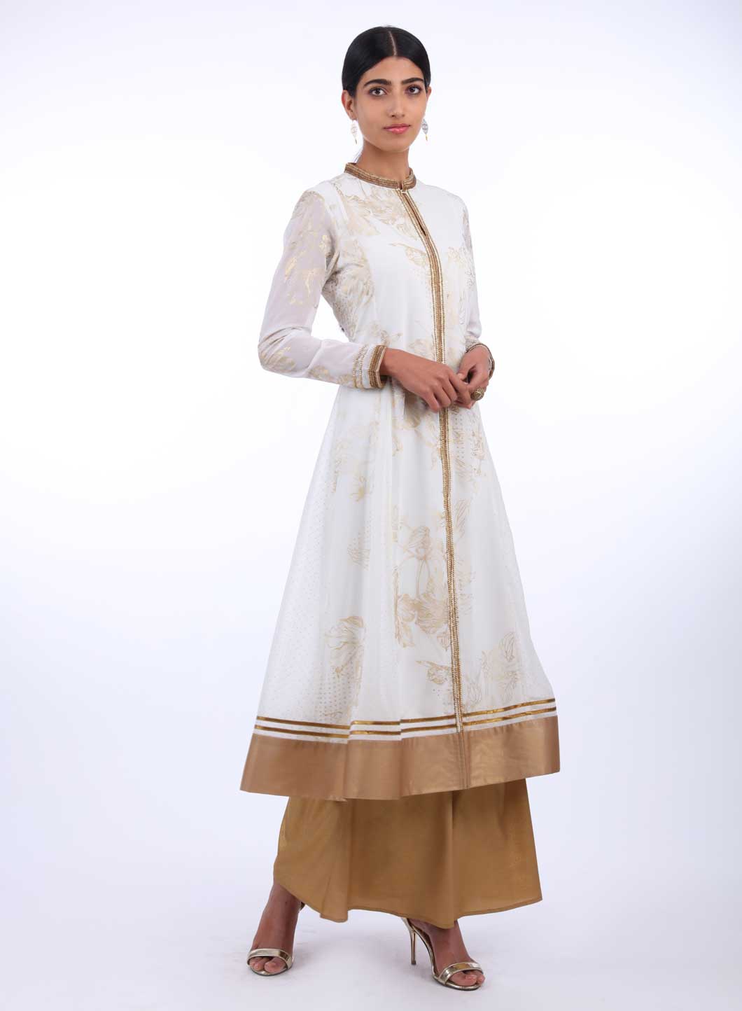 White Mandarin Neck Printed kurta