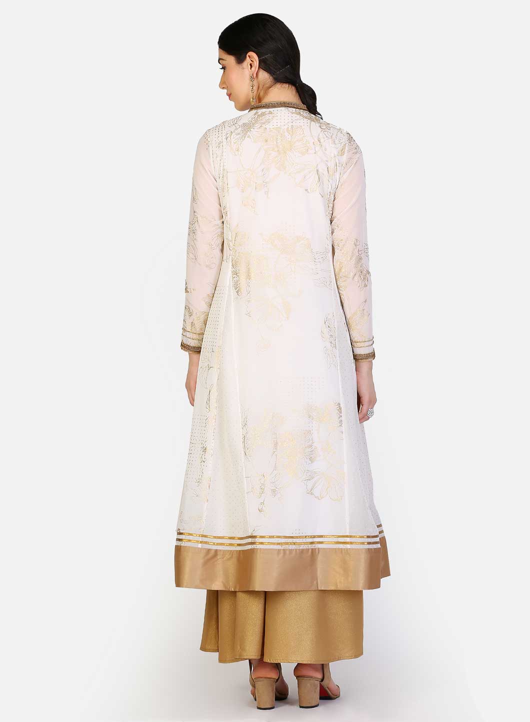 White Mandarin Neck Printed kurta