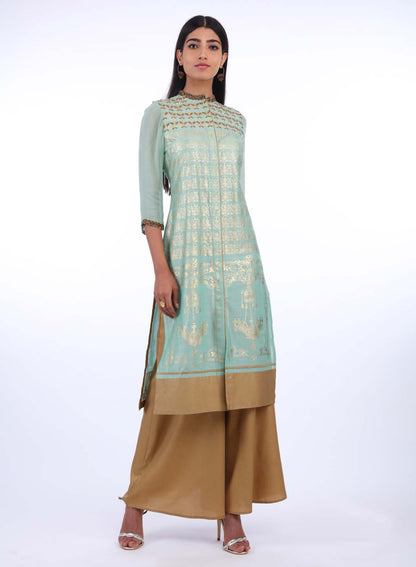 Mint Green Mandarin Neck Printed kurta