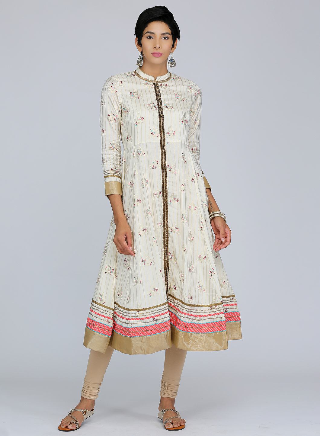 Off-White Mandarin Neck Floral Print kurta