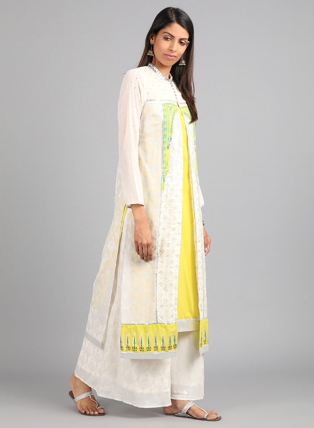 Ecru Mandarin Neck Printed kurta