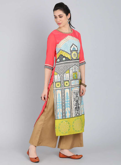 Multicolor Round Neck Printed kurta