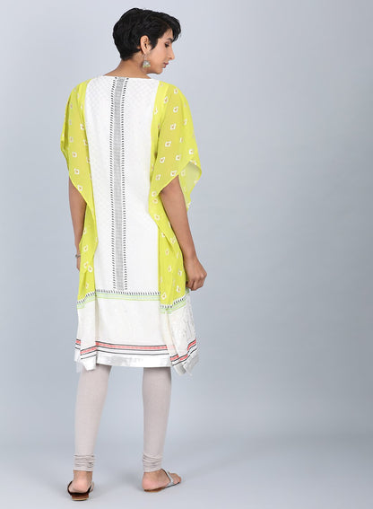 Ecru &amp; Green Round Neck kurta