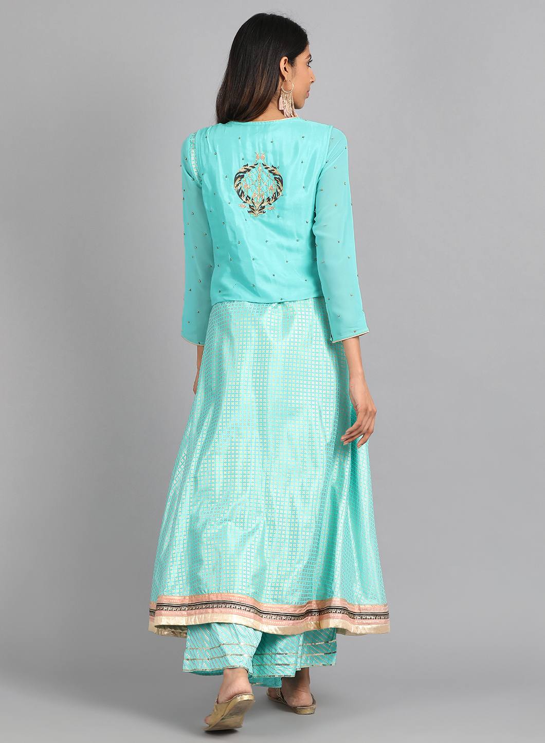 Blue Round Neck Embellished kurta