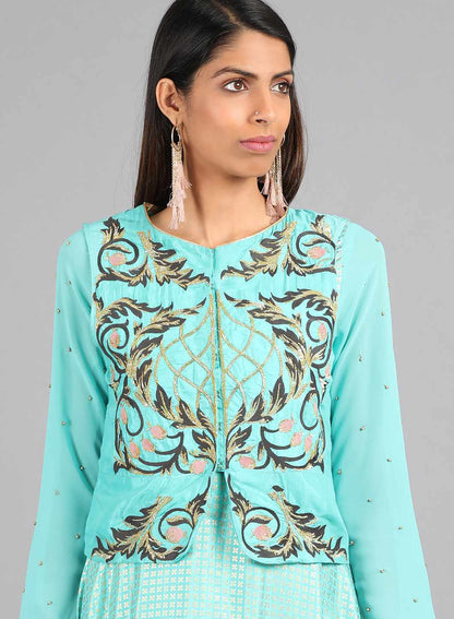 Blue Round Neck Embellished kurta