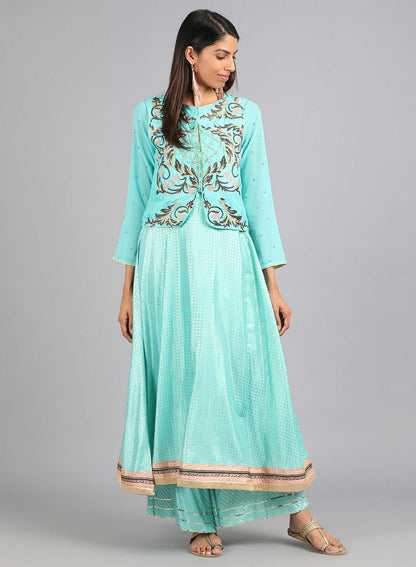 Blue Round Neck Embellished kurta