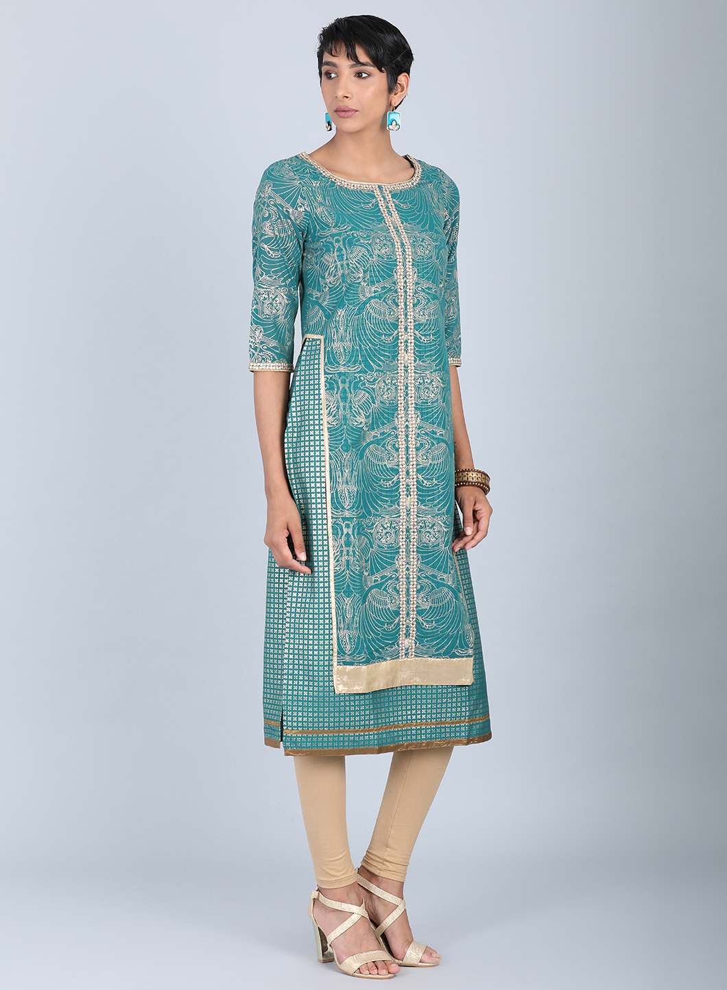 Green Round Neck Embellished kurta