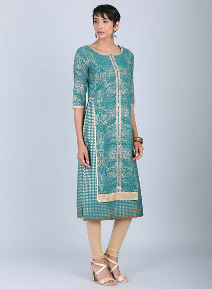 Green Round Neck Embellished kurta