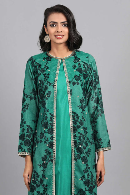 Green Round Neck Embellished Winter kurta